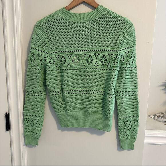 NWT 27 Miles Green Cotton Crochet Crewneck Sweater XS - Picture 6 of 14